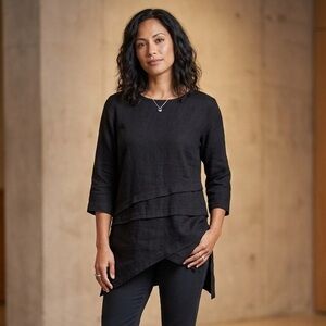 Kaliyana Sz S-M Black Lagenlook Asymmetric Tunic Top